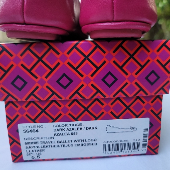 TORY BURCH Dark Azalea  Minnie Travel Ballet with Logo Embossed Nappa Leather - Picture 9 of 12